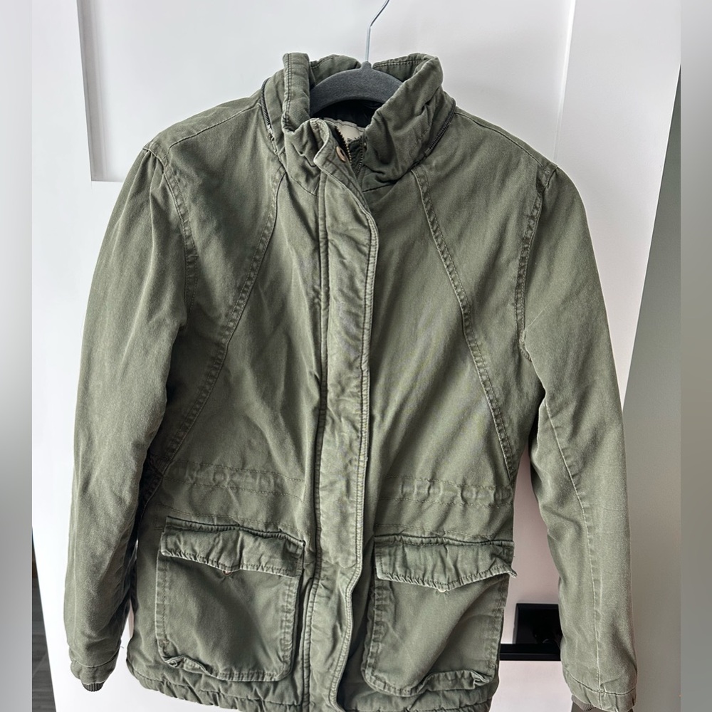 Wenven Kids Army Green/Beige Sherpa Lined Full Zip Parka No Hood Small